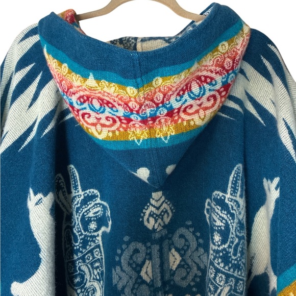Casa De Alpaca Ecuadorean Poncho Multicolor Hooded Handmade Alpaca One Size - Picture 5 of 11